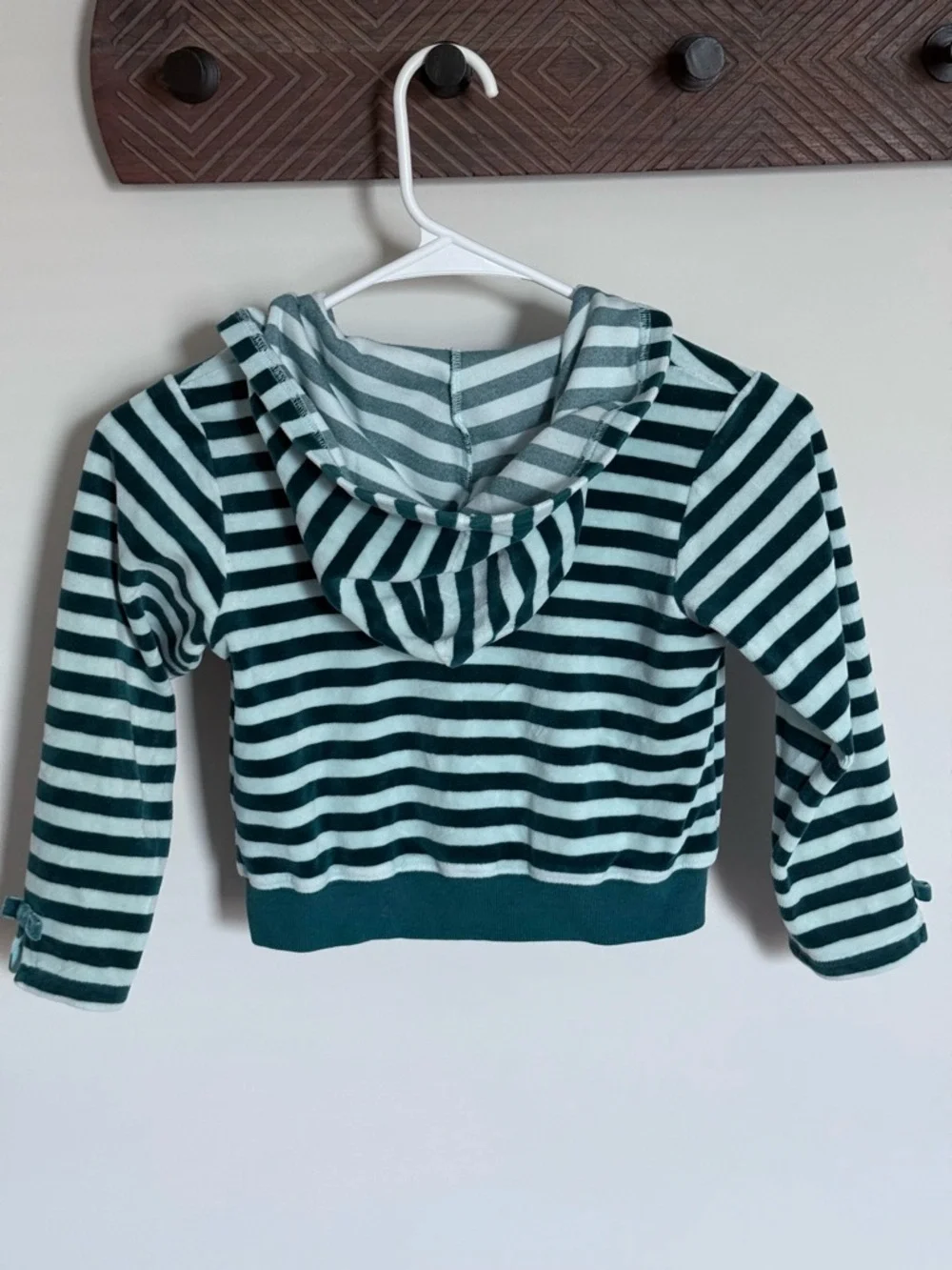 Gymboree Green Teal Striped Velvet Bow Full Zip Hoodie Hooded Sweatshirt Girls 6